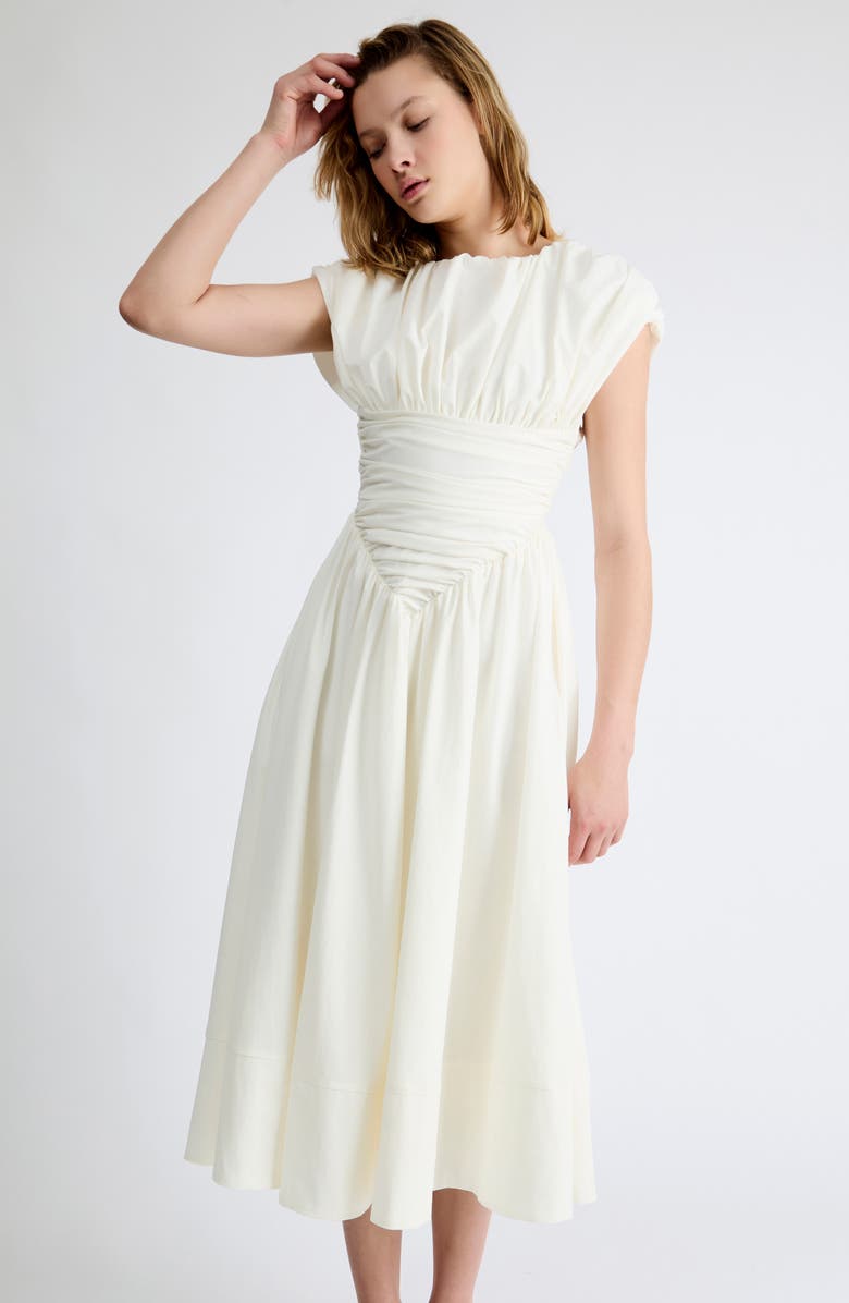 Extro & Vert Thea Ruched Waist Midi Dress, Alternate, color, White