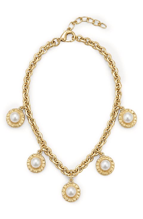 Imitation Pearl Framed Charm Bracelet