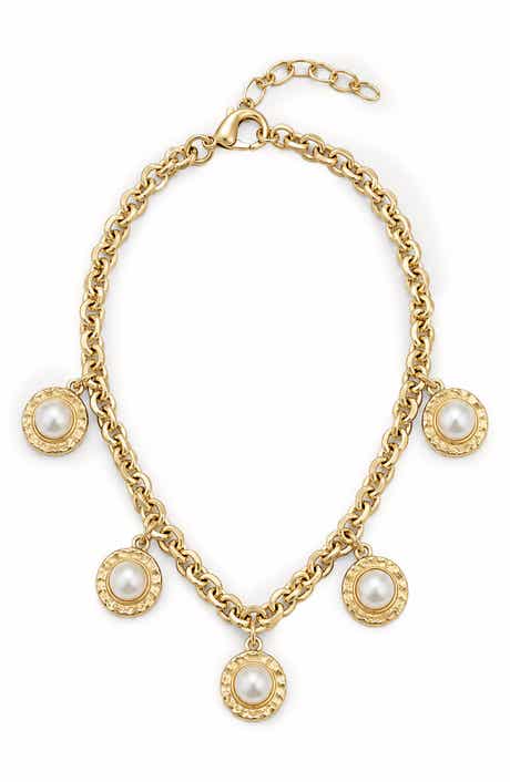 Imitation Pearl Framed Charm Bracelet