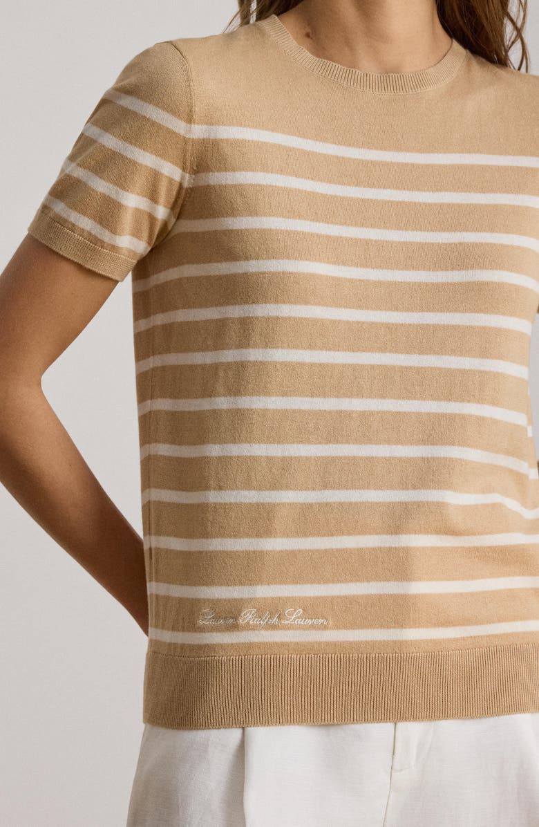 Lauren Ralph Lauren Short Sleeve Cotton Blend Sweater, Alternate, color, Ginger Beige/ Mascarpone Cream