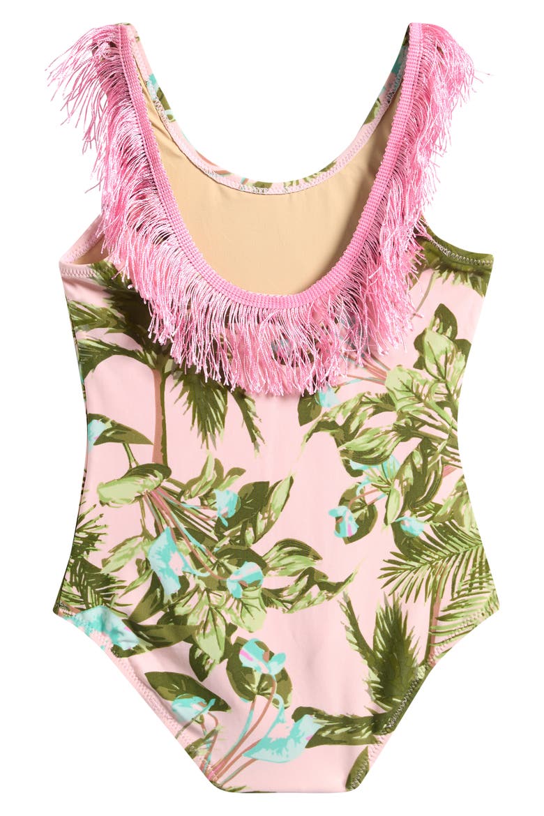 Kids' Fringe Print One-Piece Swimsuit, Alternate, color, PINK