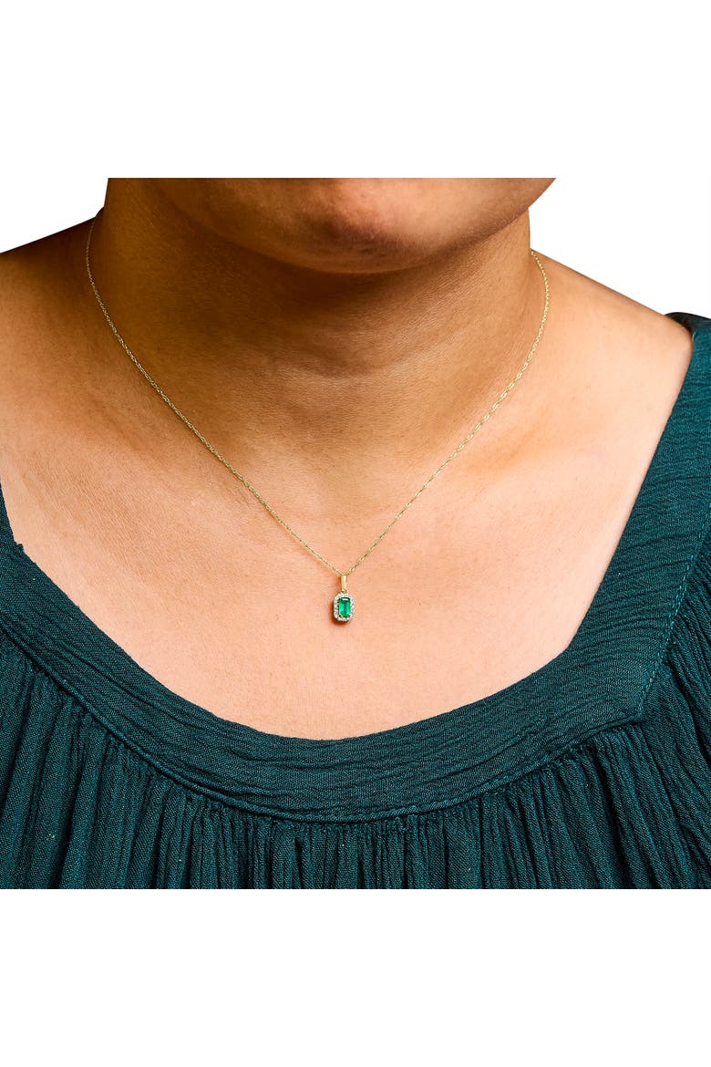 Gold Emerald and Diamond Accent Halo Octagonal Pendant Necklace, Alternate, color, Yellow