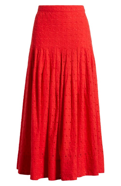 The Great . The Rhythm Eyelet Midi Skirt In Red Rose