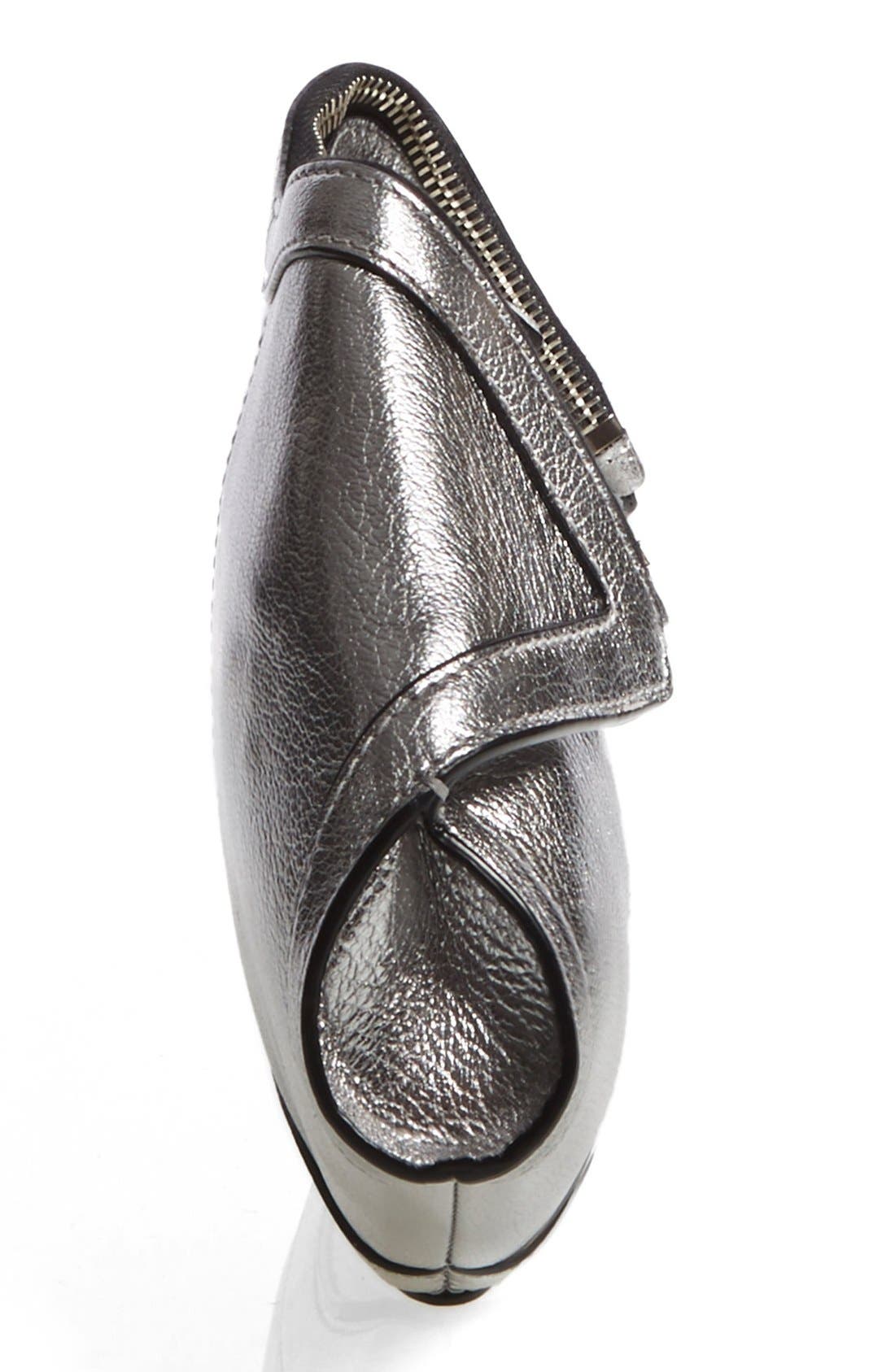 Alexander McQueen 'De Manta - Small' Metallic Leather Clutch, Alternate, color, SILVER