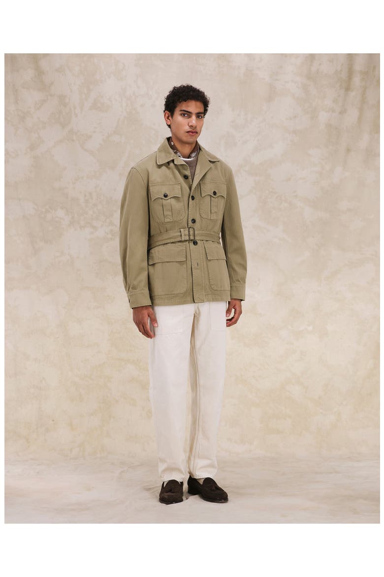Clint Herringbone Cotton Sahariana Jacket, Alternate, color, OLIVE