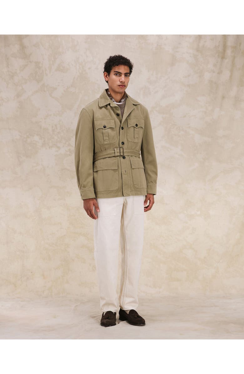 Fortela Clint Herringbone Cotton Sahariana Jacket, Alternate, color, Olive