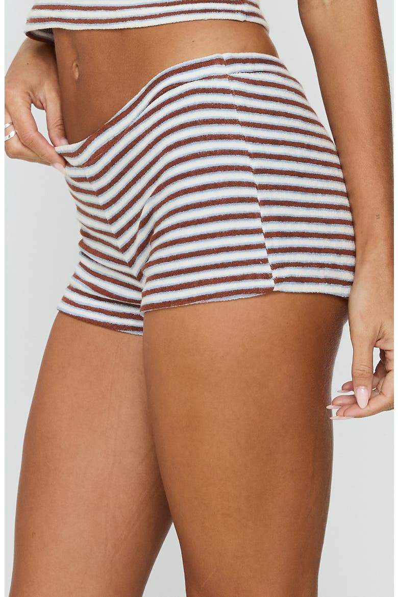 Two Lovers Terry Stripe Low Rise Shorts, Alternate, color, BROWN