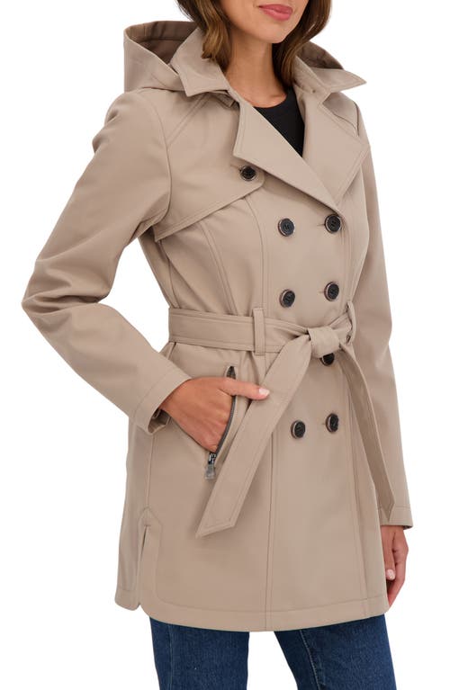 Sebby Water-resistant Hooded Double-breasted Trench Coat In Brown