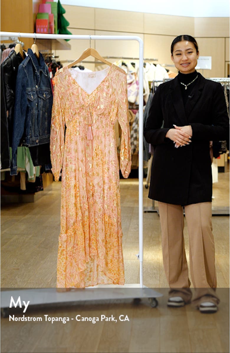 Crissta Metallic Print Long Sleeve Maxi Dress, sales video thumbnail