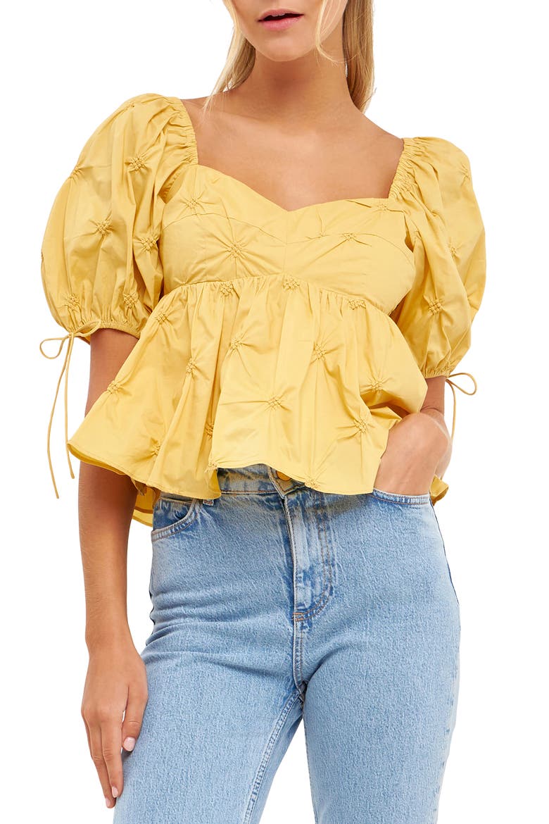 Textured Cotton Babydoll Top, Main, color, MUSTARD