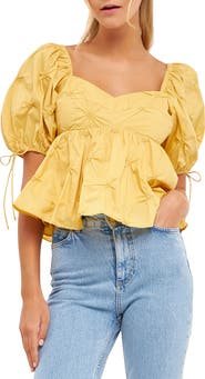 English Factory Textured Cotton Babydoll Top
