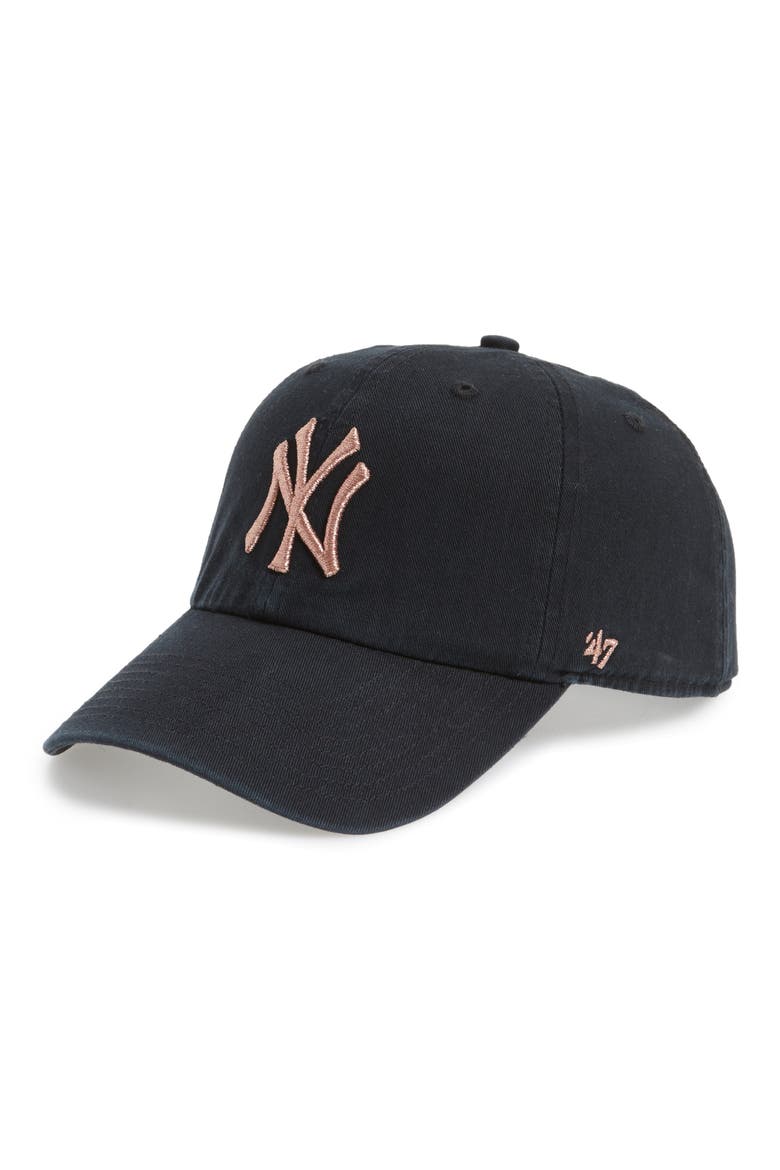 NY Yankees Metallic Embroidery Baseball Cap, Main, color, BLACK