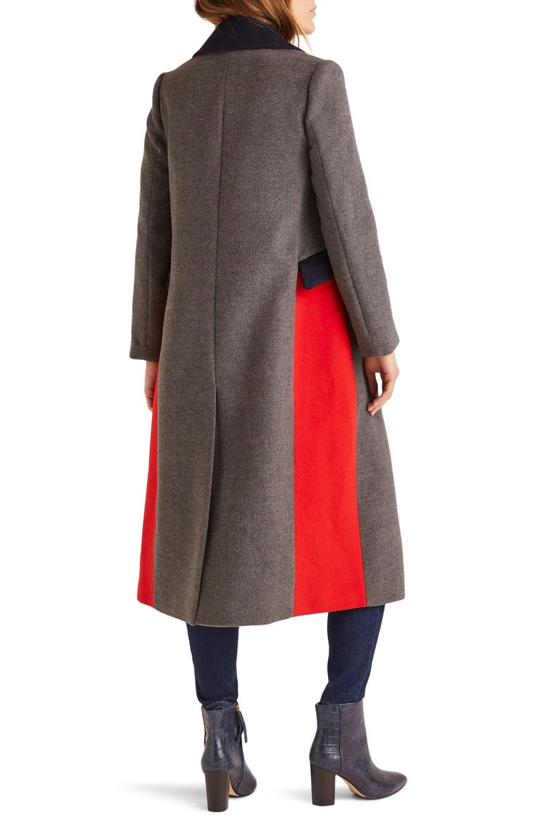 Burney Colorblock Wool Blend Coat, Alternate, color, GREY MARL/ POSTBOX RED/ NAVY