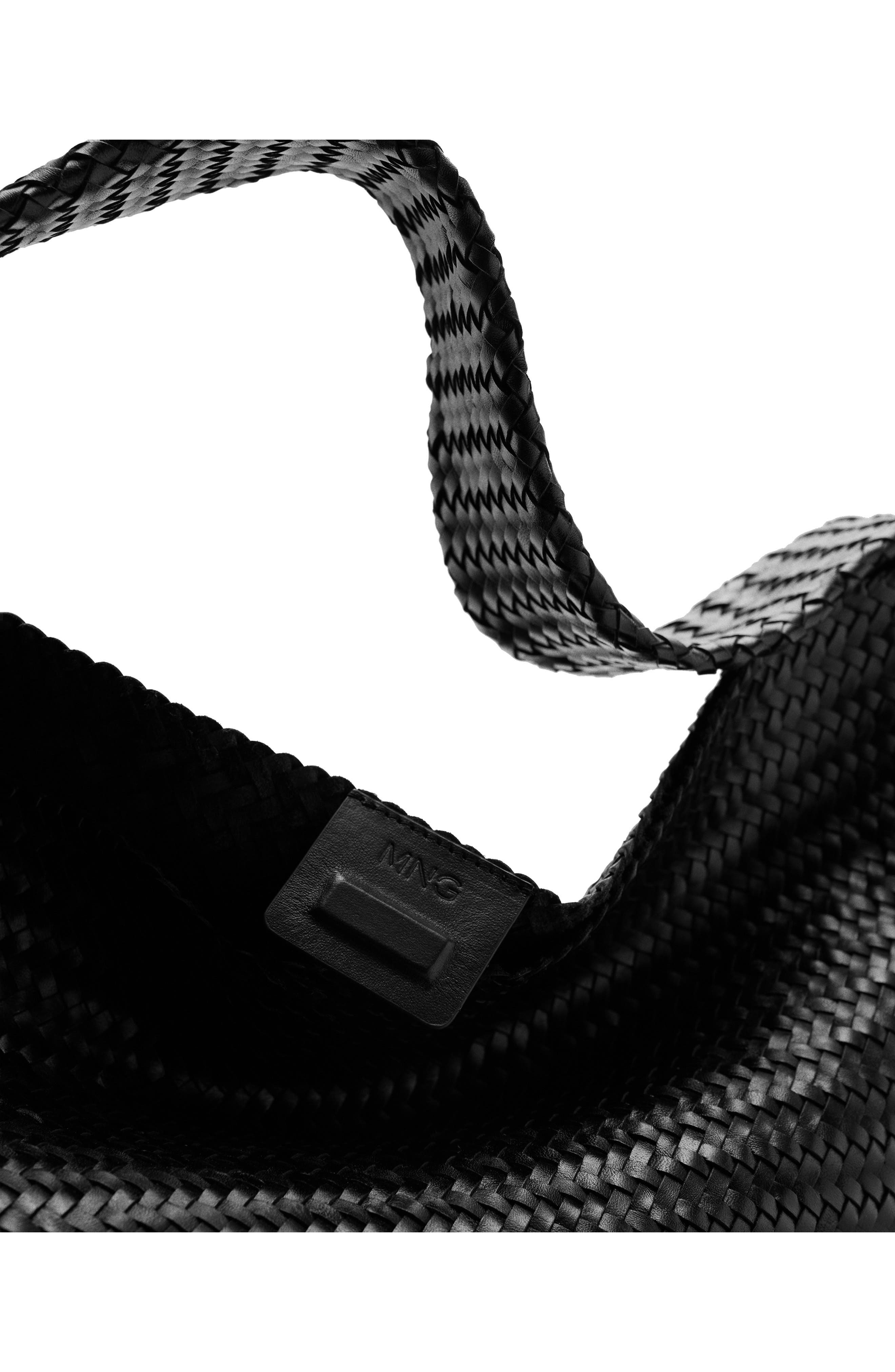 MANGO Medium Braided Leather Bucket Bag, Alternate, color, 