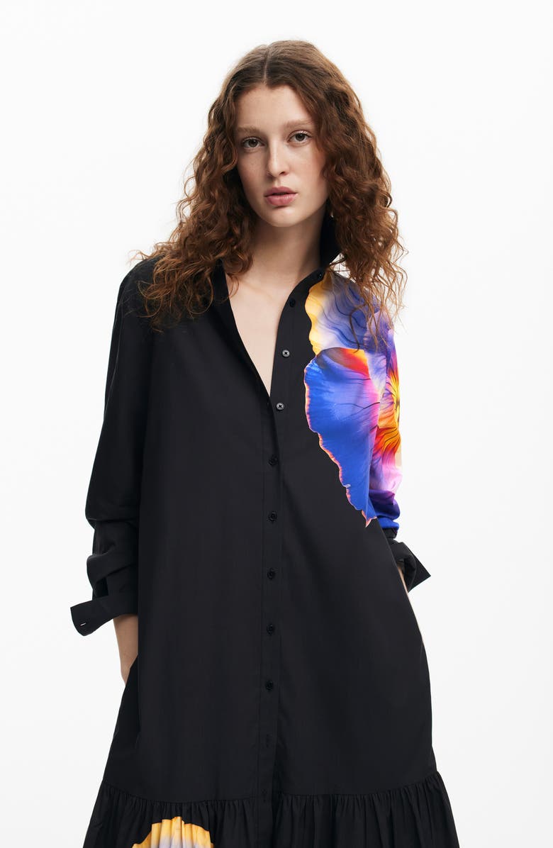 Desigual Pensamiento Floral Print Long Sleeve Shirtdress, Alternate, color,