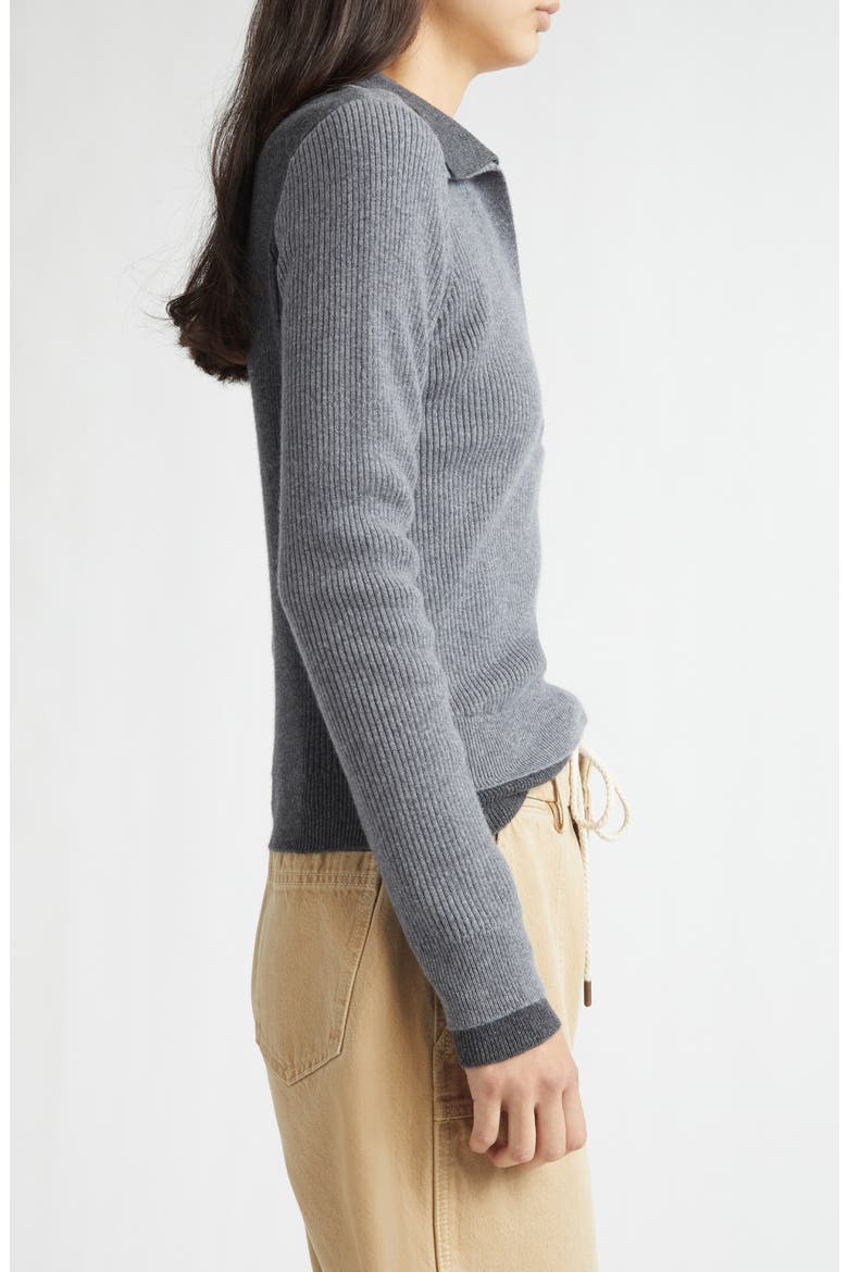 Doubled Cashmere Polo, Alternate, color, GREY/ IVORY