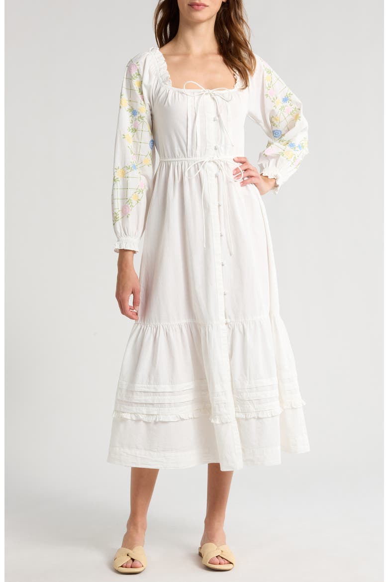 Junia Embroidered Long Sleeve Organic Cotton Midi Dress (Women