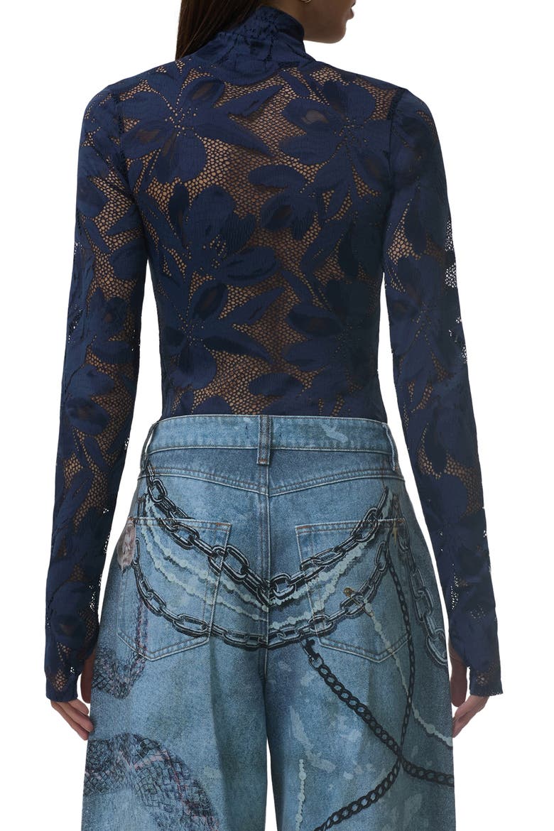 Zadie Turtleneck Sheer Lace Top, Alternate, color, BLACK IRIS