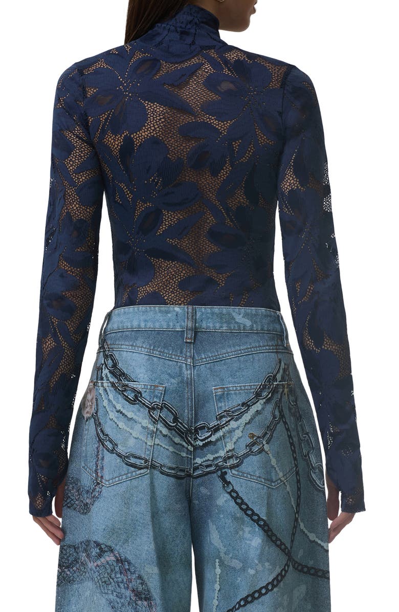 AFRM Zadie Turtleneck Sheer Lace Top, Alternate, color, Black Iris