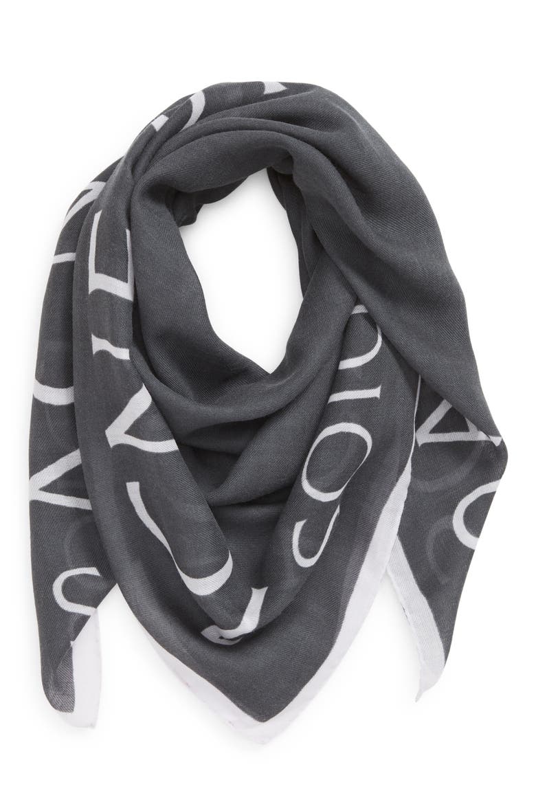 Varbone Logo Print Wool Gauze Scarf, Alternate, color, CARBON GREY