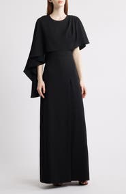 Black Halo Martine Asymmetric Cape Gown