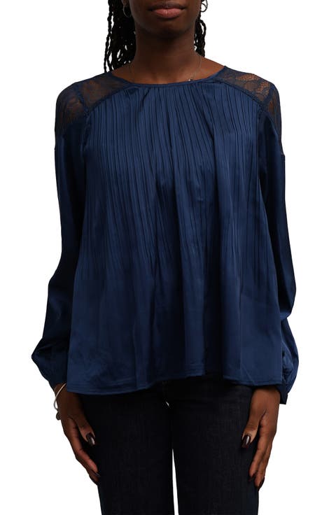 Lace Shoulder Pleated Top