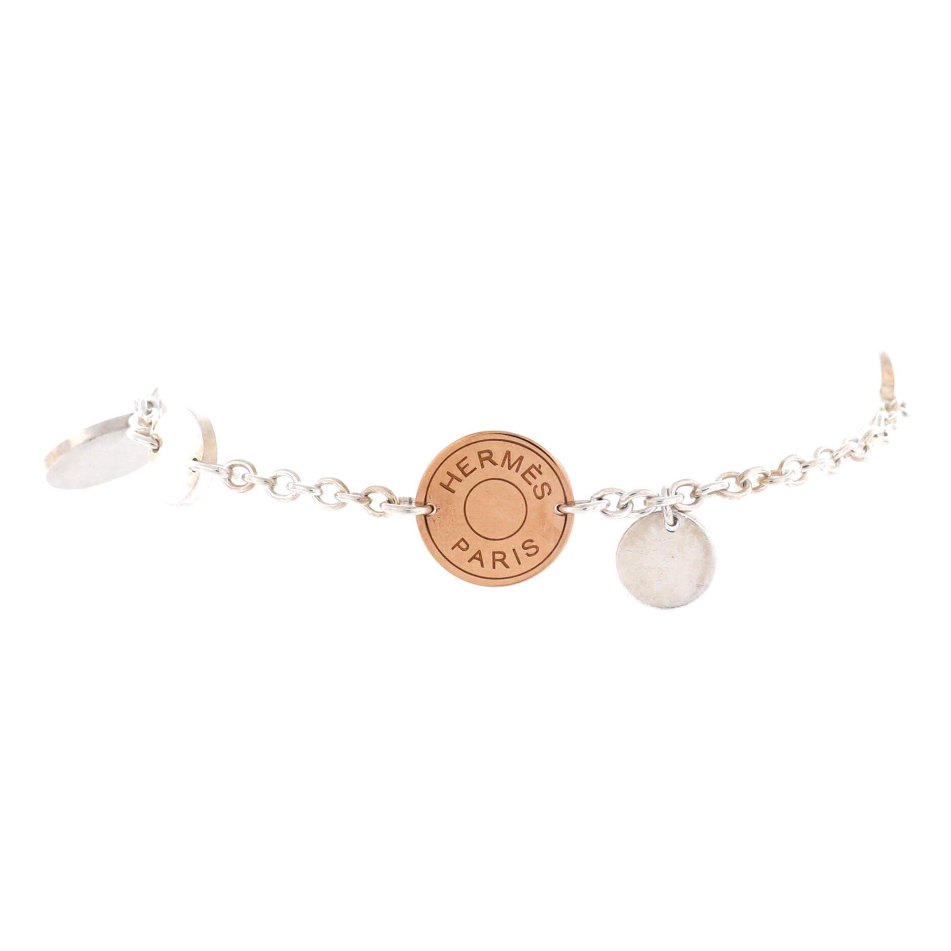 Pre-Owned Hermes Ex-Libris Bracelet Sterling Silver with 18K Rose Gold, Main, color, Silver
