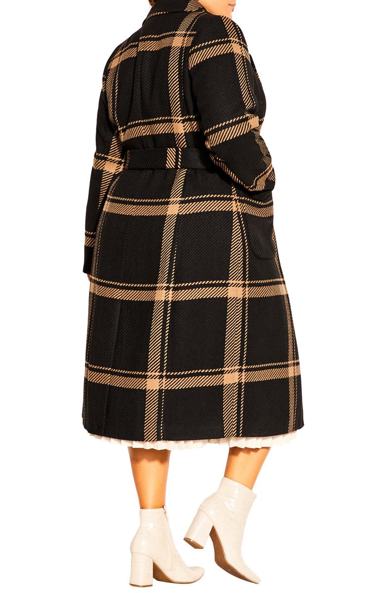 City Chic Checkmate Tie Waist Coat, Alternate, color,