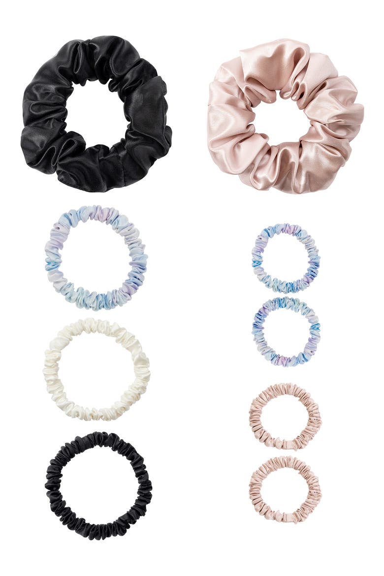 Assorted 9-Pack Silk Scrunchies, Main, color, WHITE