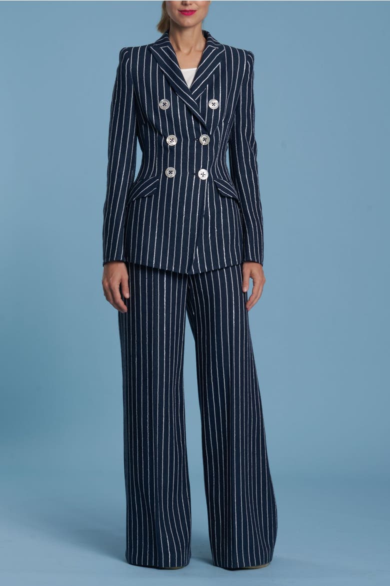 Pinstripe Sequins Trousers, Alternate, color, Blue