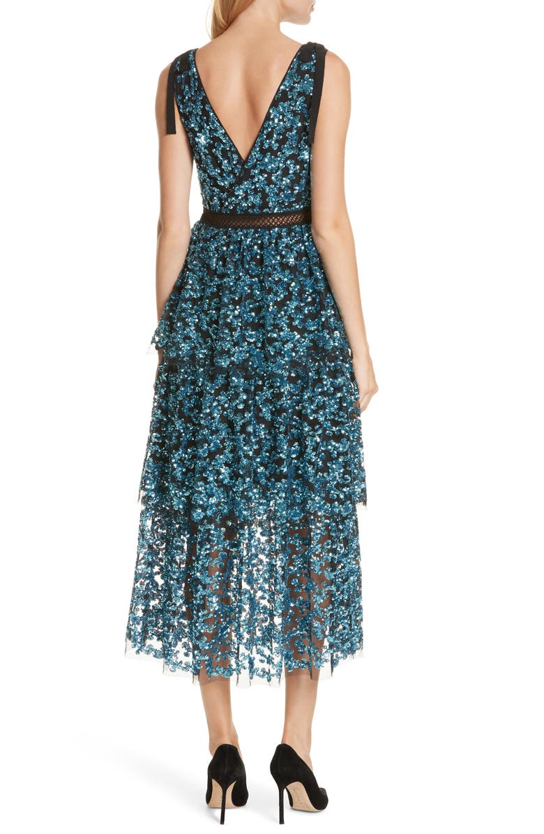 Self-Portrait Tiered Sequined Midi Dress, Alternate, color, 