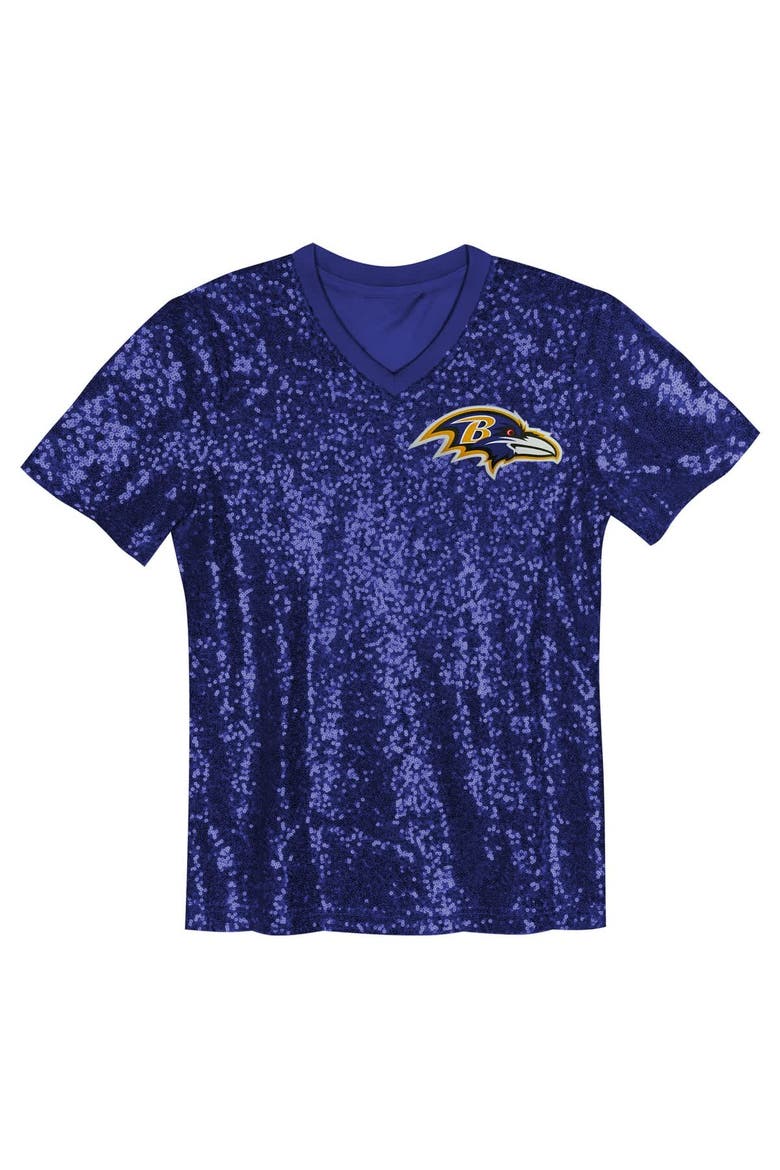 Girls Youth Lamar Jackson Purple Baltimore Ravens Sequin V-Neck Fashion Jersey, Alternate, color, Purple