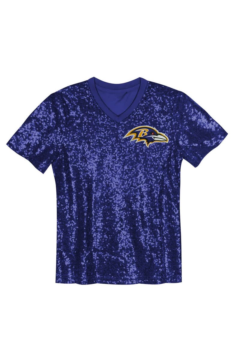 Outerstuff Girls Youth Lamar Jackson Purple Baltimore Ravens Sequin V-Neck Fashion Jersey, Alternate, color, Purple
