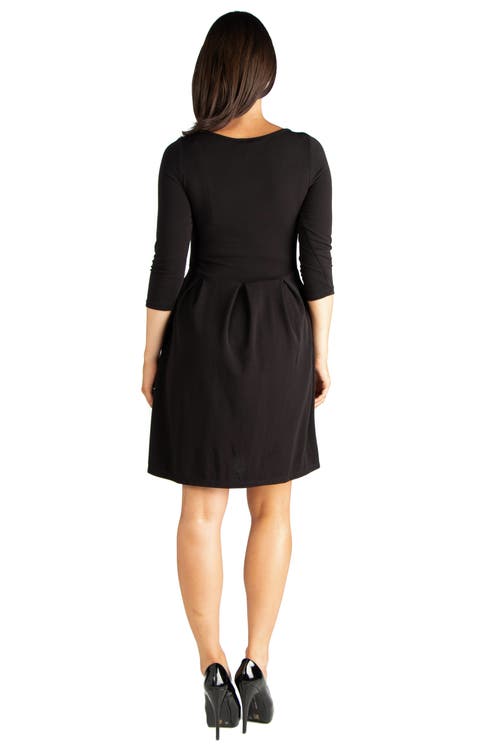 24seven Comfort Apparel Perfect Fit And Flare Maternity Pocket Dress In Black