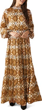 FLYING TOMATO Print Tiered Long Sleeve Maxi Dress