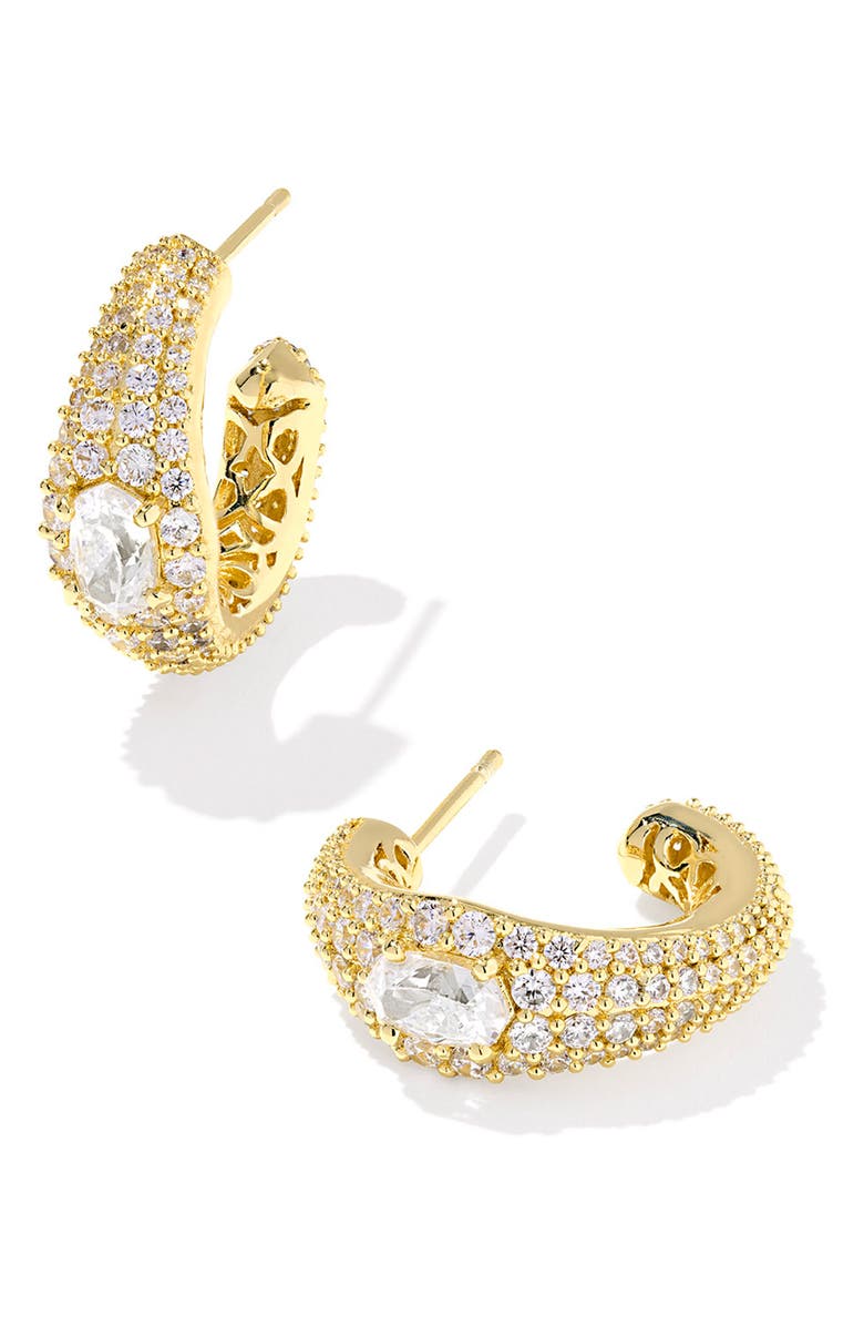 Kendra Scott Bella Cubic Zirconia Hoop Earrings, Main, color, Gold White Cubic Zirconia