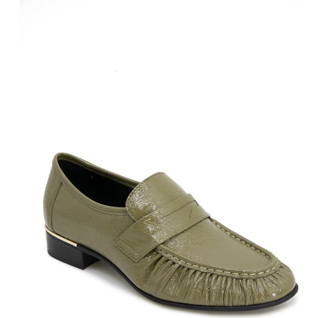 Kenneth Cole Reece Crinkle Patent Penny Loafer In Green