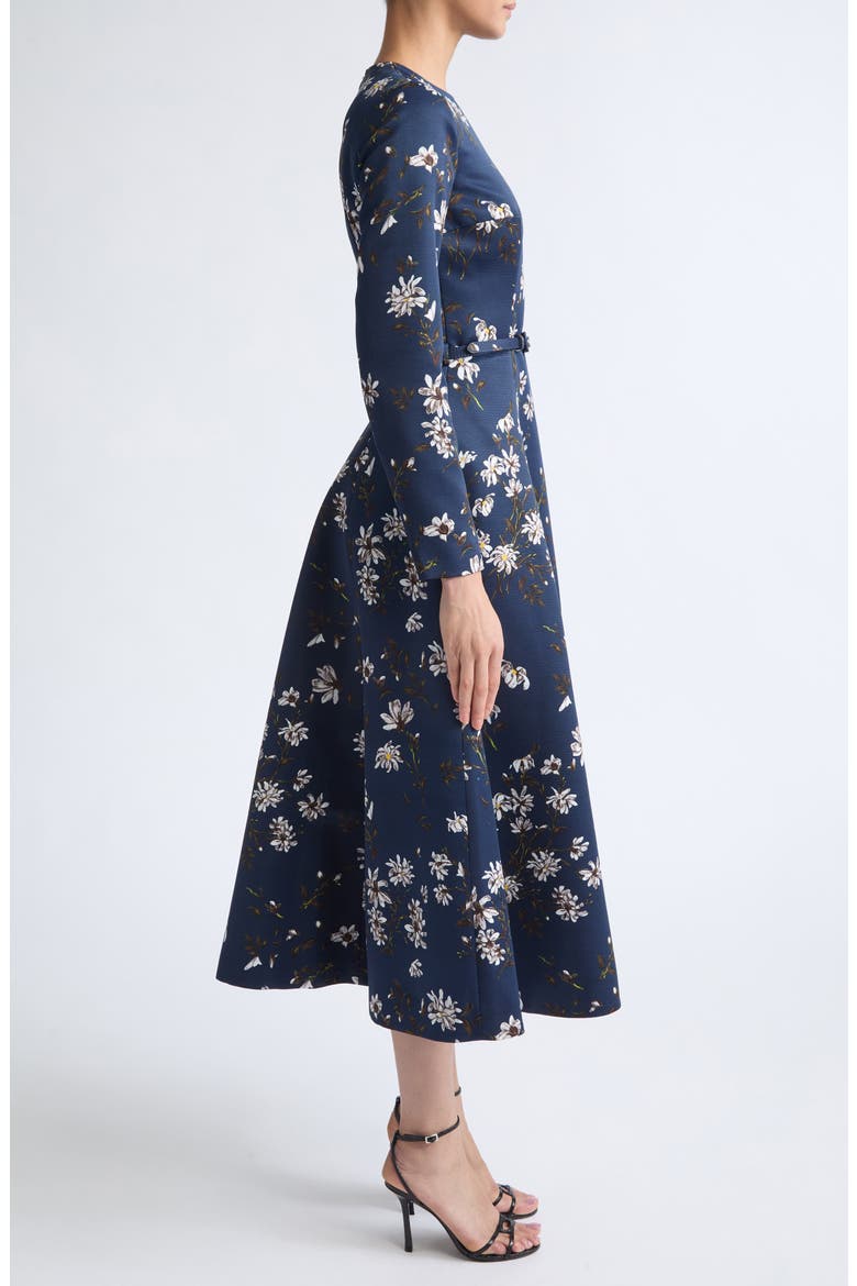 Capucine Floral Print Long Sleeve Belted Satin Midi Dress, Alternate, color, MAGNOLIA PRINT - MIDNIGHT