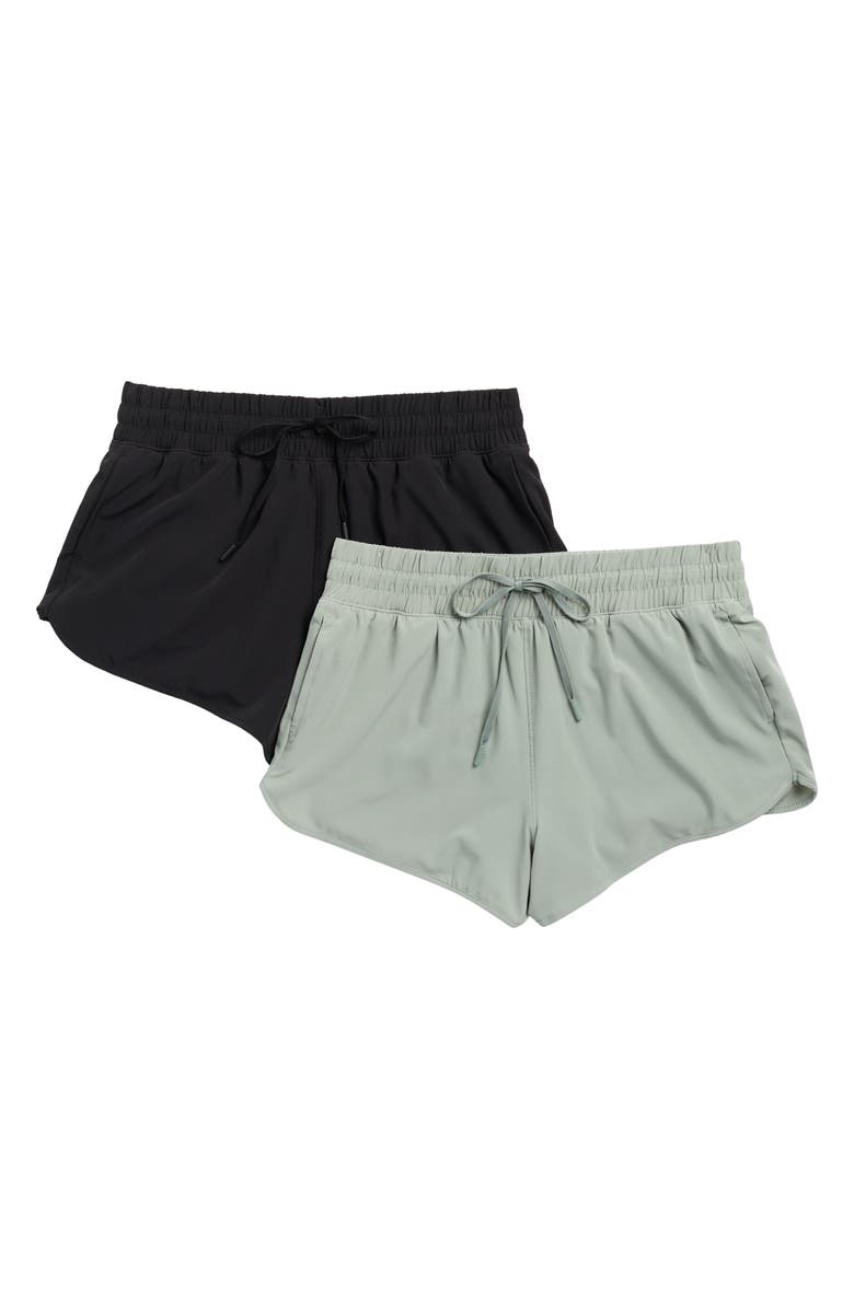 90 DEGREE BY REFLEX Lightstreme Track Time 2-Pack Running Shorts, Main, color, Green Milieu/ Black