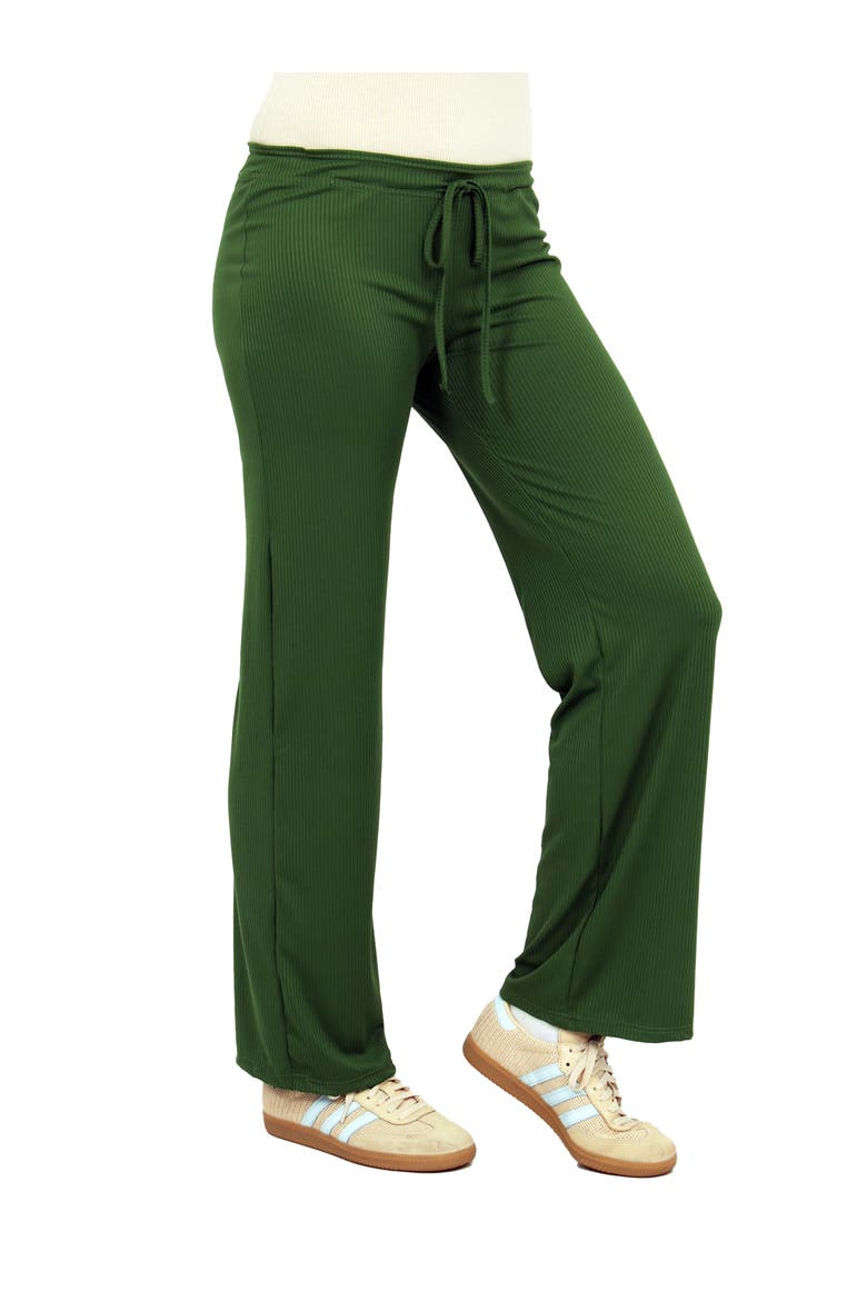 Womens Basic Ribbed Knit Drawstring Straight Leg Lounge Pants, Alternate, color, Kiwi