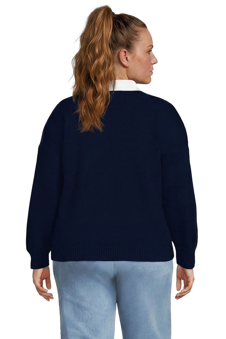 Plus Size Drifter Jacquard Rugby with Woven Collar Sweater, Alternate, color, Deep Sea Navy Argyle