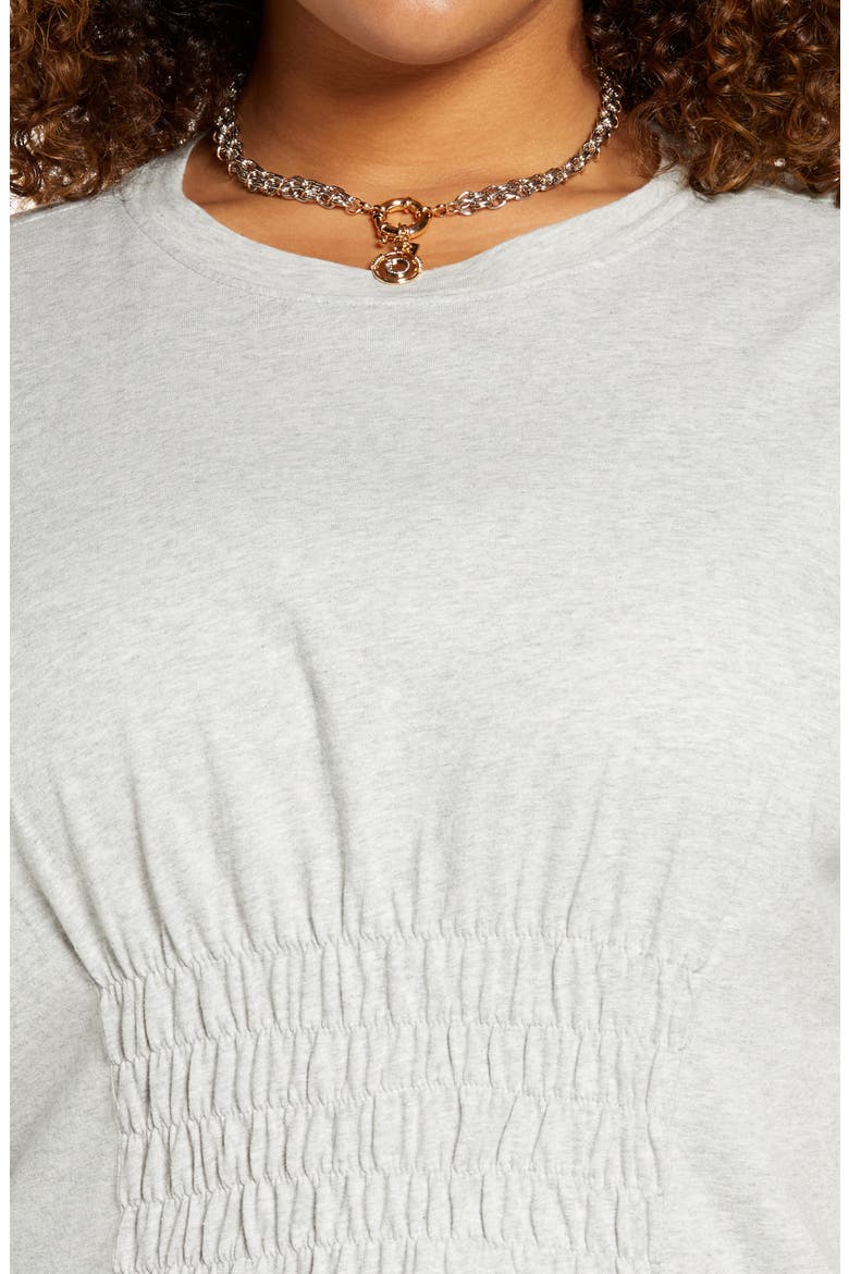 Smocked Waist Organic Cotton T-Shirt, Alternate, color, GREY LIGHT HEATHER