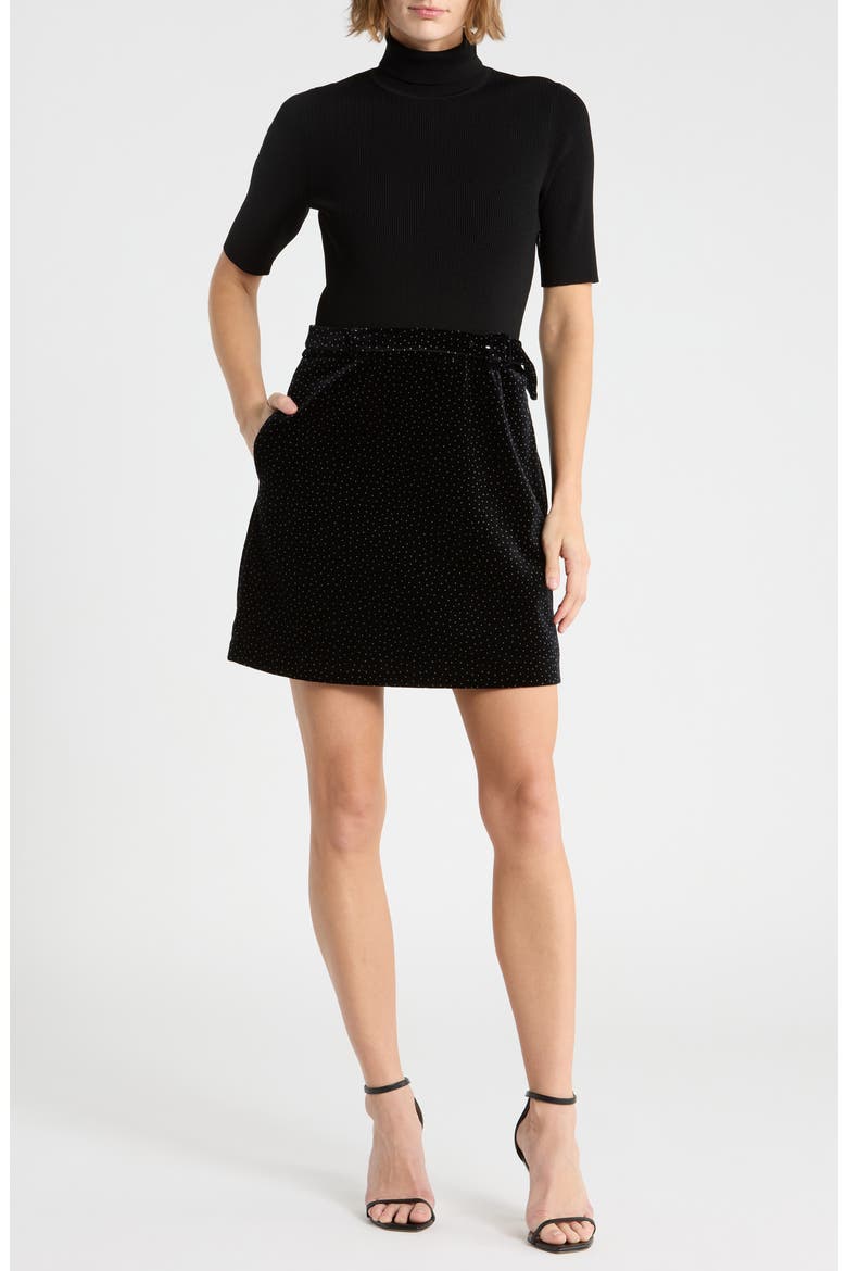 Short Sleeve Mixed Media Minidress, Main, color, BLACK