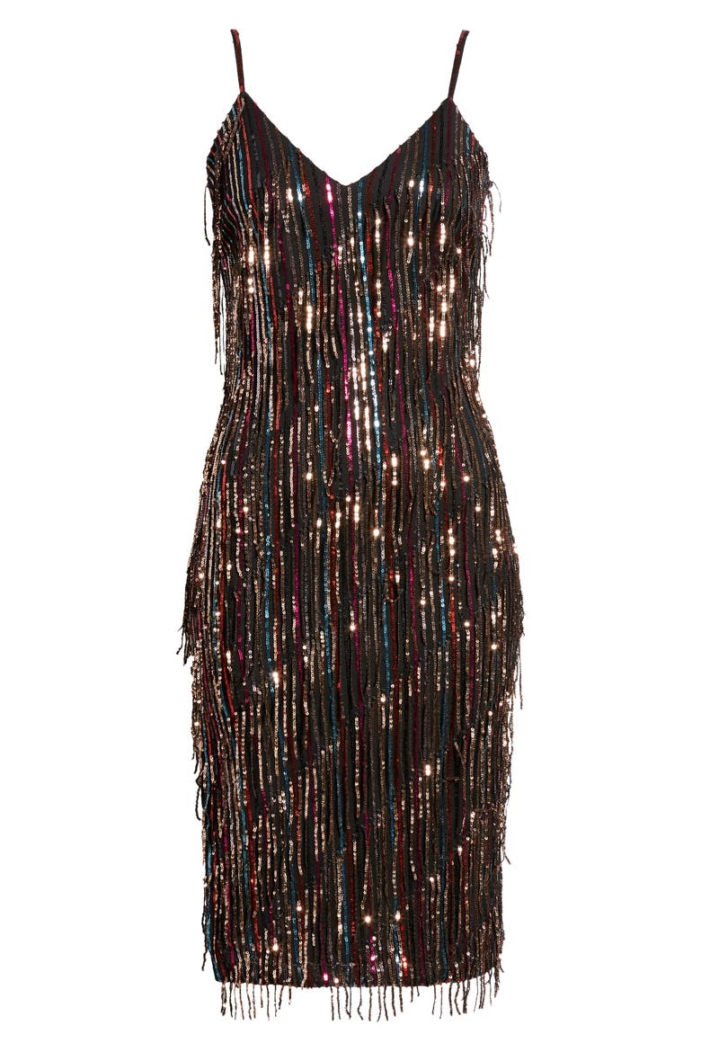 Yvonne Sequin Fringe Midi Dress, Alternate, color, BLACK MULTI