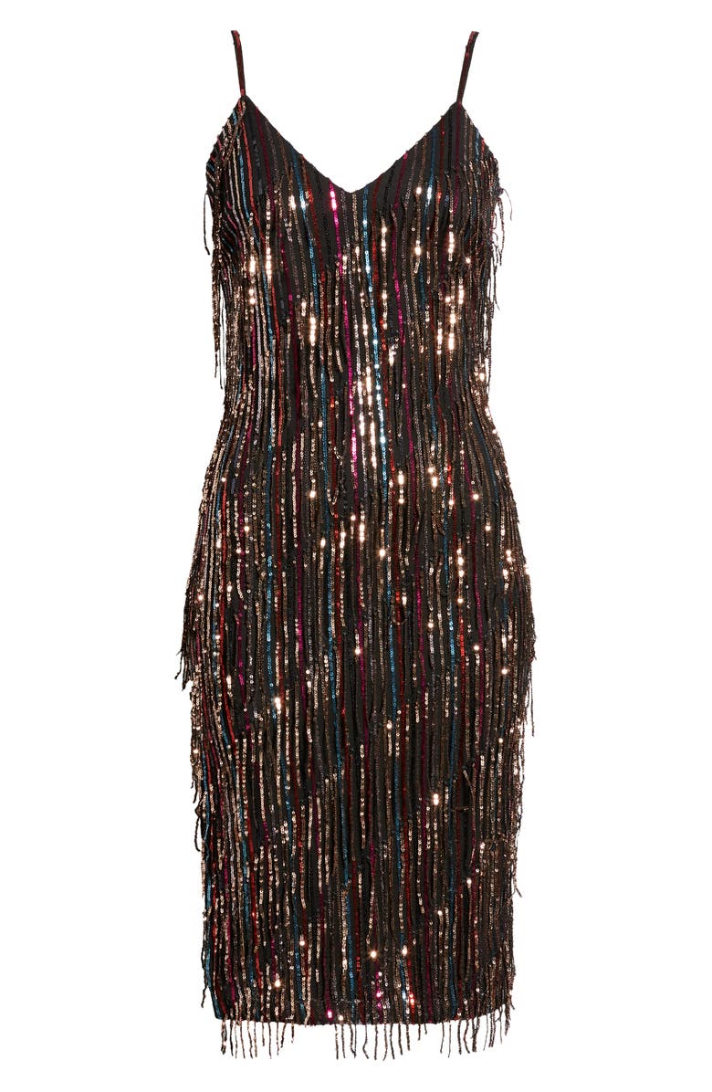 Dress the Population Yvonne Sequin Fringe Midi Dress, Alternate, color, 