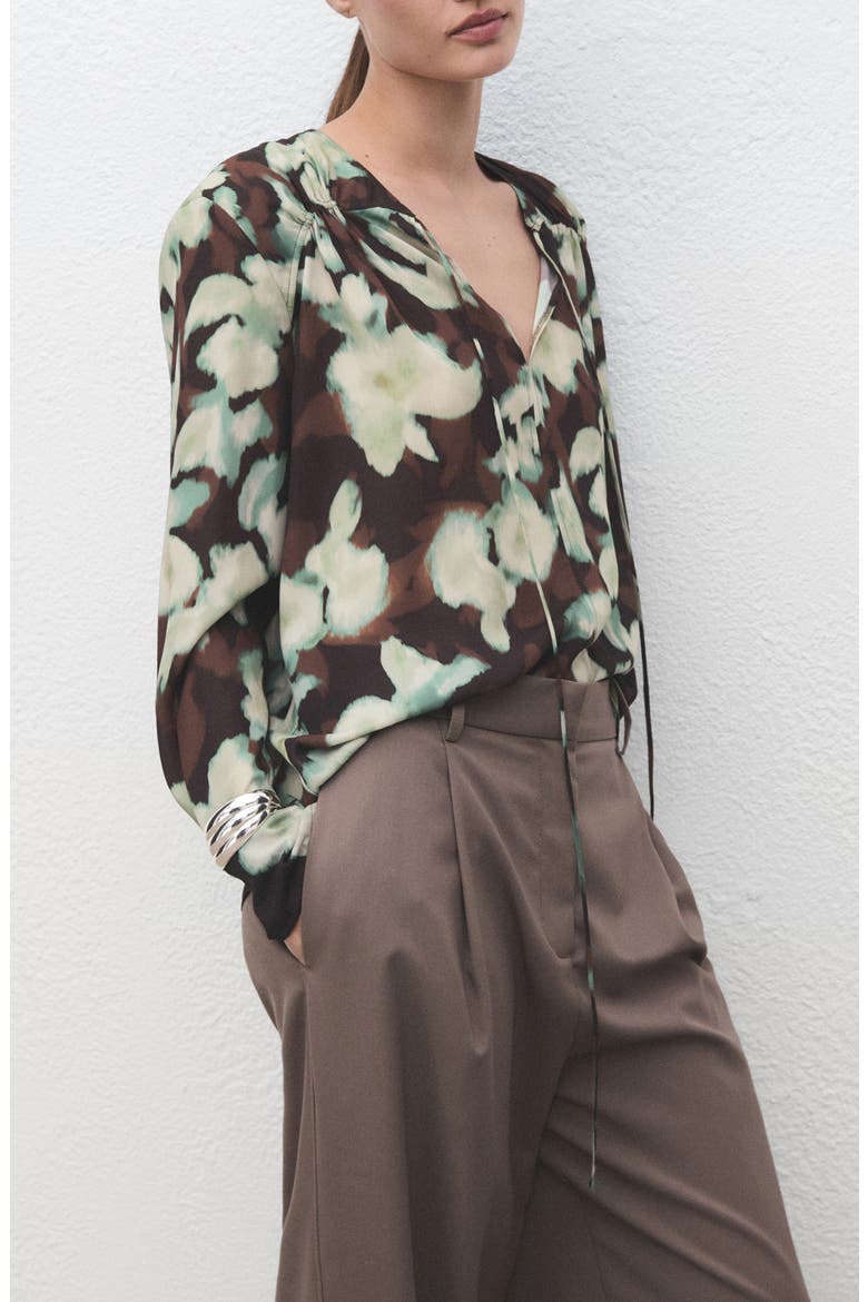 Floral Shirred Yoke Top, Main, color, GREEN