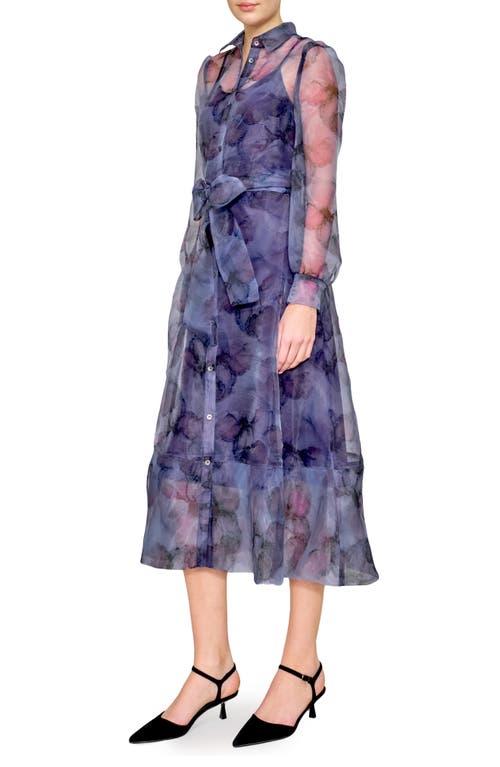 Melloday Long Sleeve Chiffon Dress In Navy/purple Floral