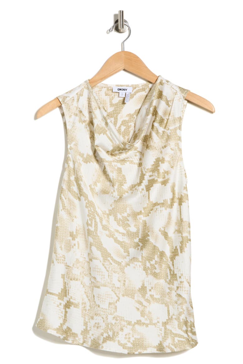 Cowl Neck Satin Tank, Alternate, color, IVORY/ SAGE