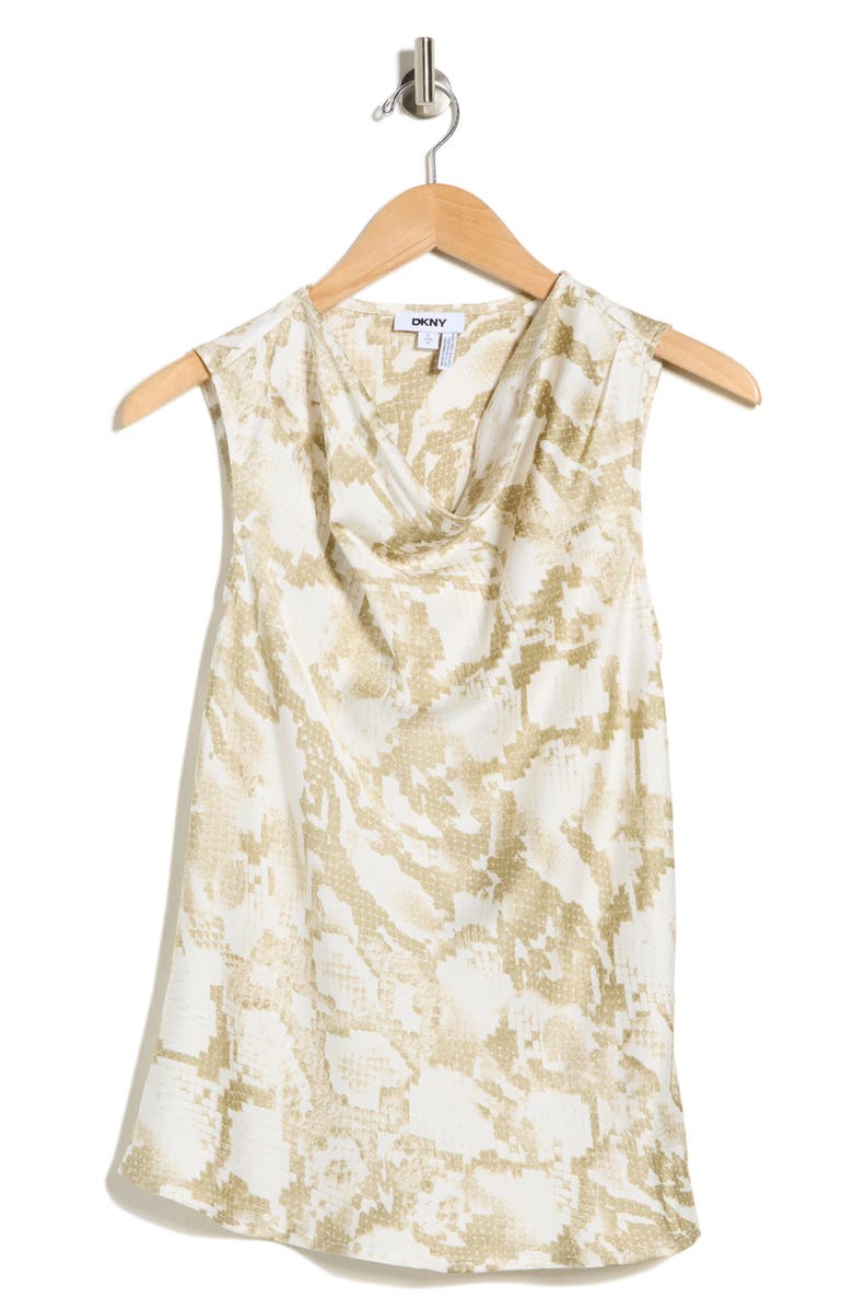 DKNY Cowl Neck Satin Tank, Main, color, Ivory/ Sage