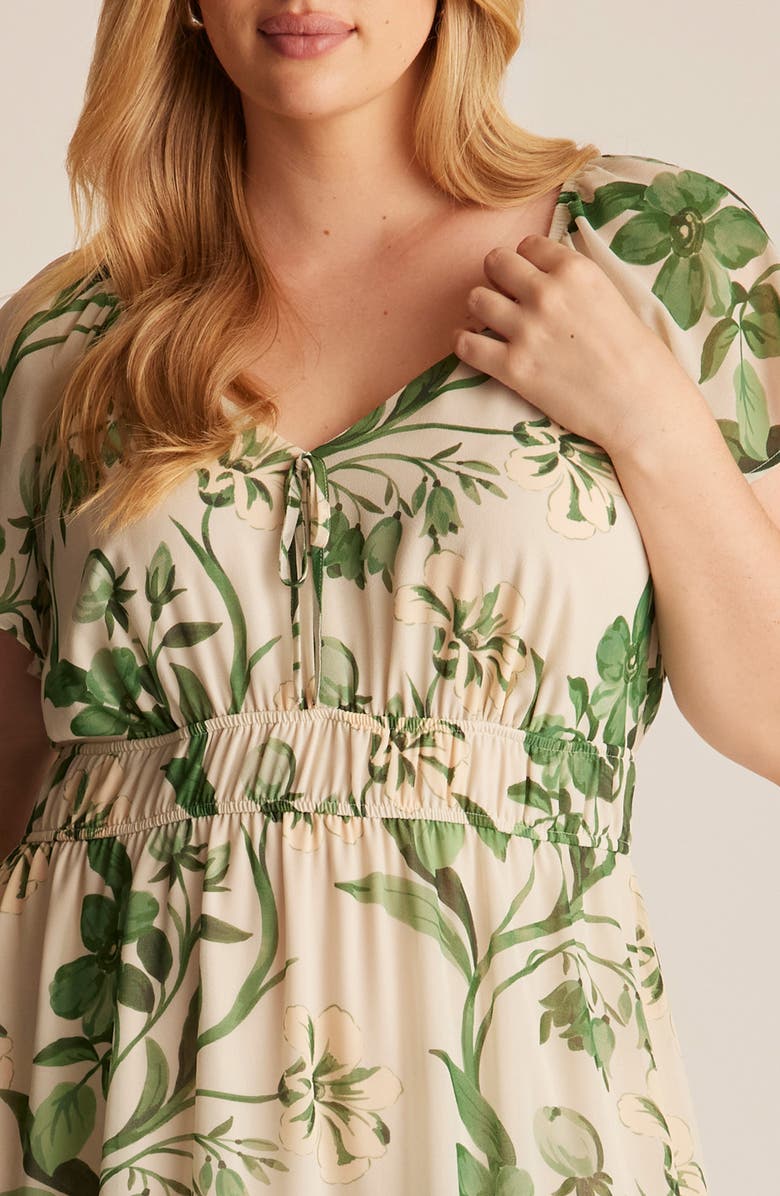 Estelle Anaya Floral Print Midi Dress, Alternate, color, Cream/ Garden